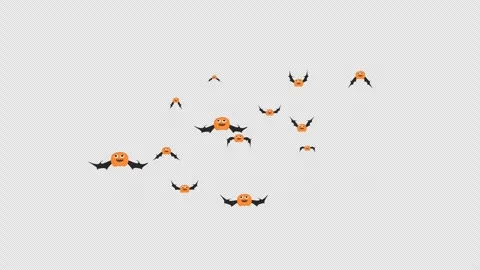 Halloween Pumpkins Flying Animation on Alpha channel. Cute cartoon smiley f.. Stock Footage 253137183