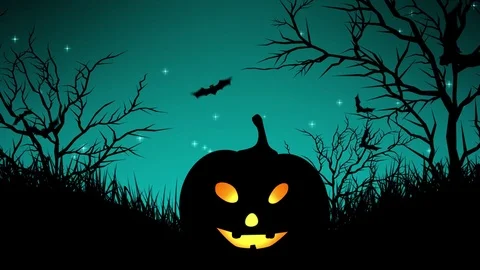 Halloween Pumpkins in Forest Cyan Stock Footage 79791985