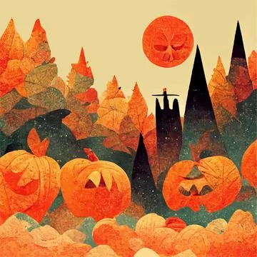 Halloween pumpkins in the forrest Stock Illustration
