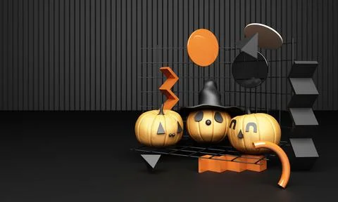 Halloween Pumpkins with geometric design pattern in black colour 3d rendering Illustrazione stock