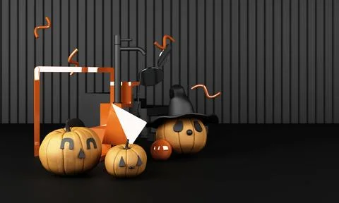 Halloween Pumpkins with geometric design pattern in black colour 3d rendering Illustrazione stock