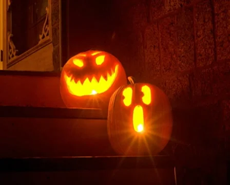 Halloween Pumpkins Glow in the Night with Lightning – PAL Stock Footage 8764992