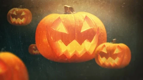 Halloween pumpkins glowing in the dark. Stock Footage 318467956