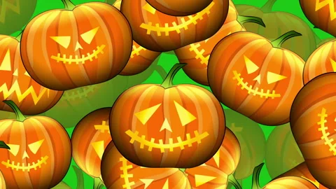Halloween Pumpkins on Green Video stock 264593682