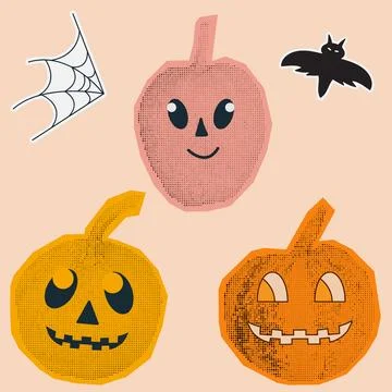 Halloween Pumpkins Halftone Collage Elements Illustrazione stock