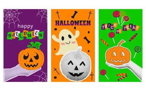Halloween Pumpkins Halftone Collage Elements Illustrazione stock