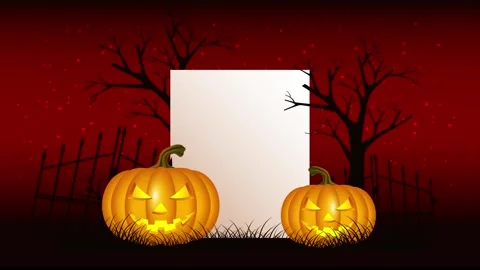Halloween Pumpkins with Haunted Trees and Dark Red Background 4K Animation Stock Footage 341807132