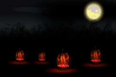 Halloween pumpkins head jack lantern in the dark. Stock Illustration