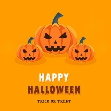 Halloween pumpkins with horror text and spider web on yellow background. Au.. Stock Illustration