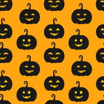 Halloween pumpkins Jack O Lanterns seamless orange pattern. Vector illustrati Stock Illustration