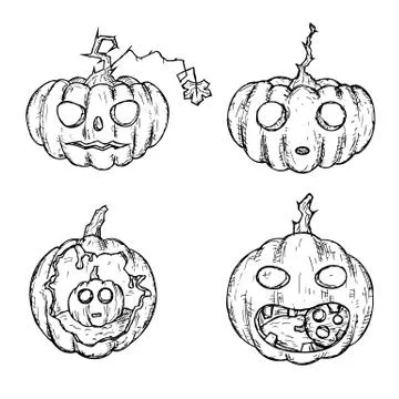 Halloween pumpkins. Jack'O'Lanterns. Isolated objects on a white. Stock Illustration