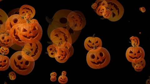 Halloween pumpkins motion graphics with plain black background Stock Footage 332890007