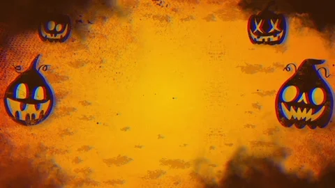 Halloween Pumpkins on Orange Background with Spooky Smoke. Stock Footage 318468010
