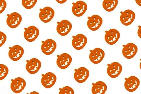 Halloween pumpkins pattern. Many scary pumpkin faces background Ilustração Stock