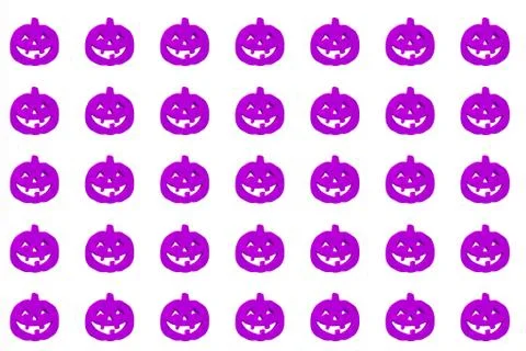 Halloween pumpkins pattern. Many scary pumpkin faces background Ilustração Stock