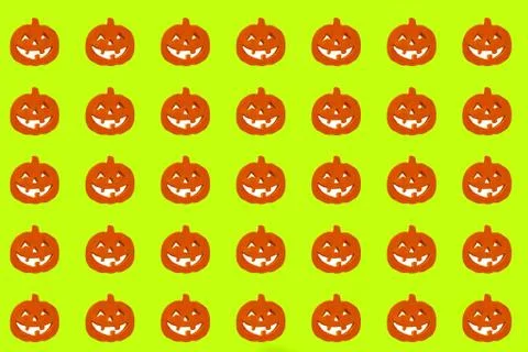 Halloween pumpkins pattern. Many scary pumpkin faces background Ilustração Stock