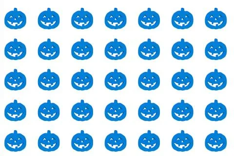 Halloween pumpkins pattern. Many scary pumpkin faces background Ilustração Stock