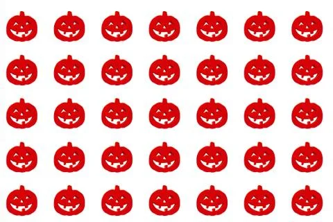 Halloween pumpkins pattern. Many scary pumpkin faces background Ilustração Stock