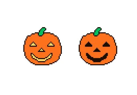 Halloween pumpkins pixel 8 bit colored icon vector Stock Illustration