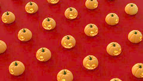 Halloween Pumpkins on a red background CGI 3D Illustrazione stock