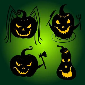 Halloween Pumpkins with scary faces. Jackolanterns Stock Illustration