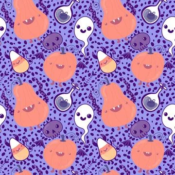 Halloween pumpkins seamless ghost monsters pattern for wrapping paper and f.. Stock Illustration