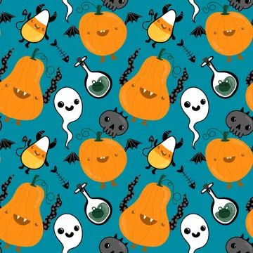 Halloween pumpkins seamless ghost monsters pattern for wrapping paper and f.. Stock Illustration