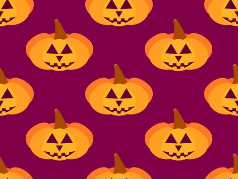 Halloween pumpkins seamless pattern. Halloween carved pumpkin face. Happy H.. Stock Illustration