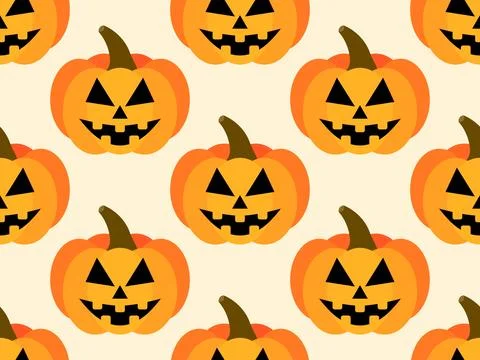 Halloween pumpkins seamless pattern. Halloween carved pumpkin face. Happy H.. Illustrazione stock