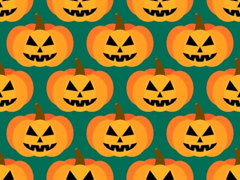 Halloween pumpkins seamless pattern. Halloween carved pumpkin face. Happy H.. Stock Illustration