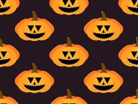 Halloween pumpkins seamless pattern. Halloween carved pumpkin face on black.. Illustrazione stock