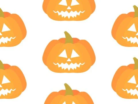 Halloween pumpkins seamless pattern. Halloween carved pumpkin face on white.. Stock Illustration