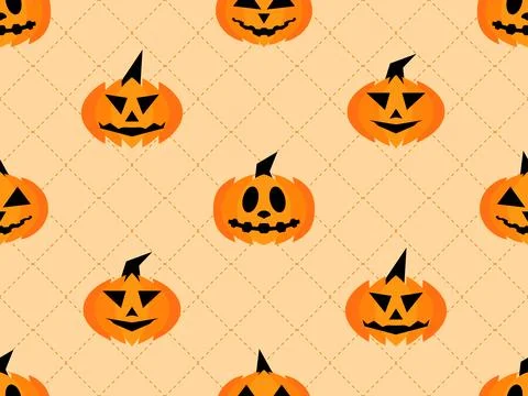 Halloween pumpkins seamless pattern. Halloween carved pumpkin face. Happy H.. Stock Illustration