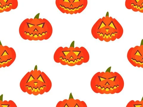Halloween pumpkins seamless pattern. Halloween carved pumpkin face. Happy H.. Illustrazione stock