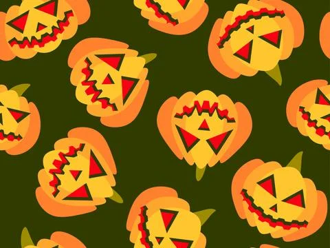Halloween pumpkins seamless pattern. Halloween carved pumpkin face. Happy H.. Stock Illustration