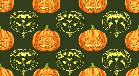 Halloween Pumpkins Seamless Pattern Stock Illustration