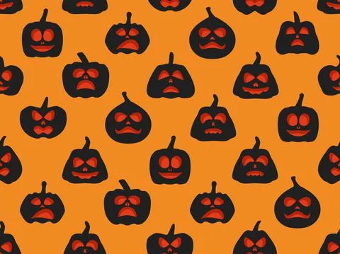 Halloween pumpkins seamless pattern. Jack-o lantern for wrapping paper 스톡 일러스트