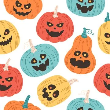 Halloween pumpkins seamless pattern, Jack o lantern. Happy Halloween Stock Illustration