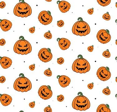 Halloween pumpkins seamless pattern on a white background. Halloween pump... 스톡 사진