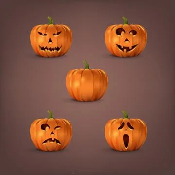 Halloween pumpkins set on dark background. Vector isolated halloween elements. Illustrazione stock