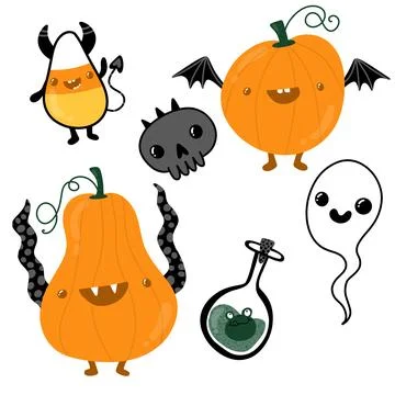 Halloween pumpkins set ghost monsters pattern for wrapping paper and fabric Stockillustratie