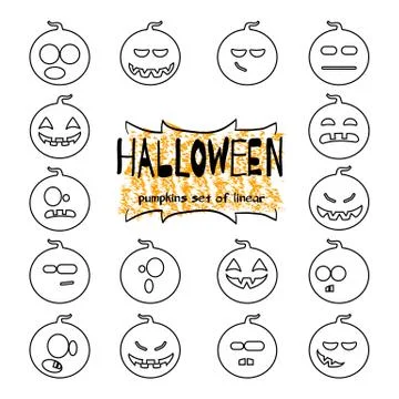 Halloween pumpkins set of linear Stock Illustration