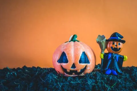 Halloween Pumpkins on soil Stock Photos