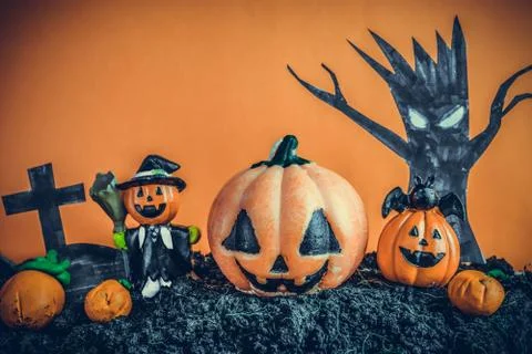 Halloween Pumpkins on soil Stock Photos