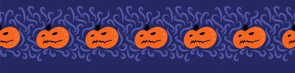Halloween pumpkins vector seamless border print Stock Illustration