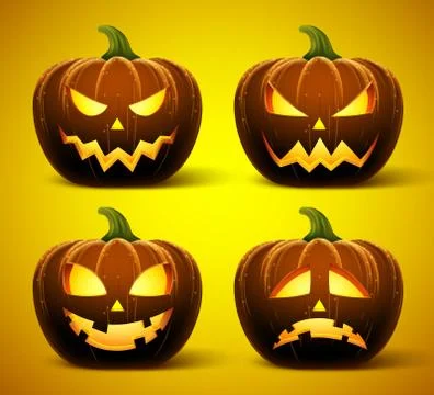 Halloween pumpkins in vector with set of different faces for icons Stock Illustration