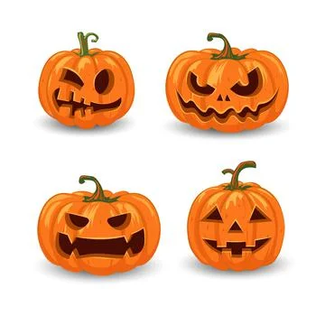Halloween pumpkins in vector with set of different faces vector illustration Stock Illustration