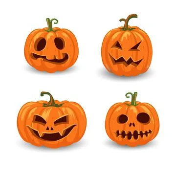 Halloween pumpkins in vector with set of different faces vector illustration Stock Illustration