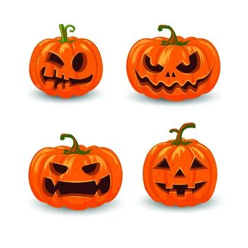 Halloween pumpkins in vector with set of different faces for icons and decora Illustrazione stock
