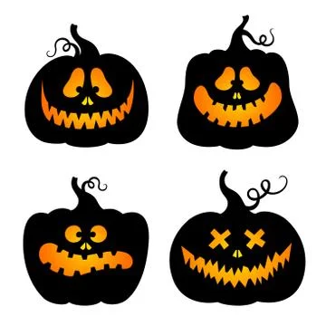 Halloween pumpkins. Vector set. Jack lantern. Black silhouettes. Stock Illustration